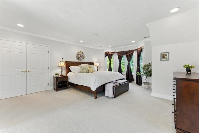 22 Campbell Rd, Middleton, MA 01949 - bedroom featuring light carpet, recessed lighting, ornamental molding, and access to exterior