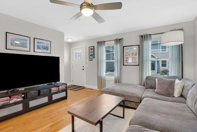 111 Union St Unit 8, Westfield, MA 01085 - living room with light wood-style flooring and a ceiling fan
