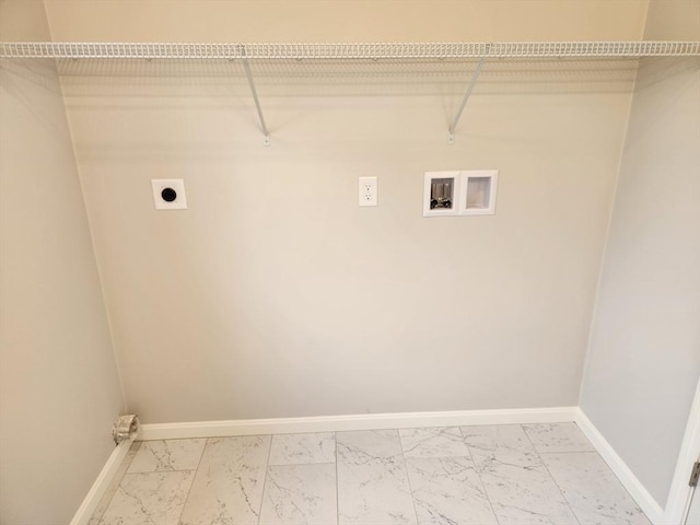 56 Kelly Ln, Lynn, MA 01904 - washroom featuring hookup for an electric dryer, light marble finish flooring, washer hookup, and baseboards