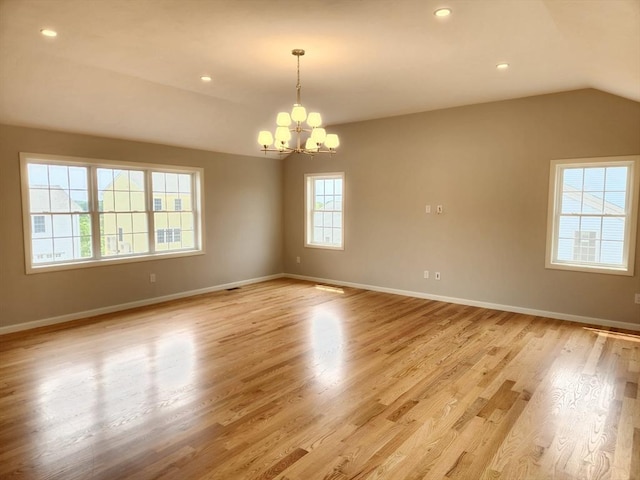 56 Kelly Ln, Lynn, MA 01904 - spare room with a chandelier, vaulted ceiling, baseboards, light wood finished floors, and recessed lighting