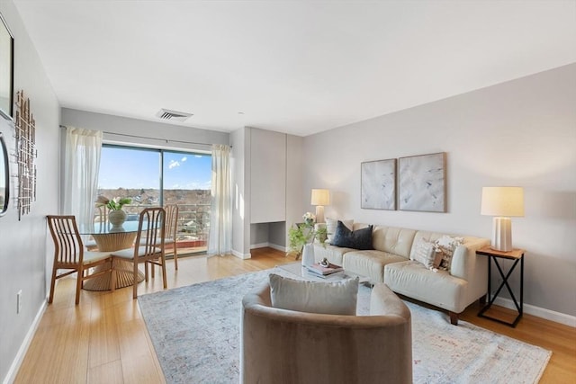 living room featuring light hardwood / wood-style floors