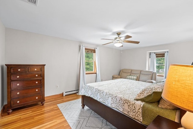 20 Highwood Way, North Andover, MA 01845 - bedroom featuring baseboard heating, multiple windows, light wood-style flooring, and ceiling fan