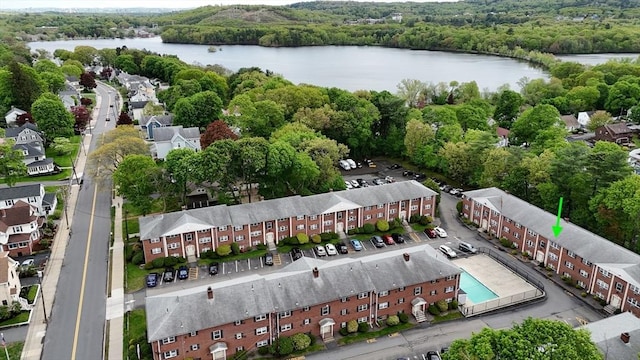 31 Arlington Rd Unit 1-6, Woburn, MA 01801 - drone / aerial view of a nearby body of water and a heavily wooded area
