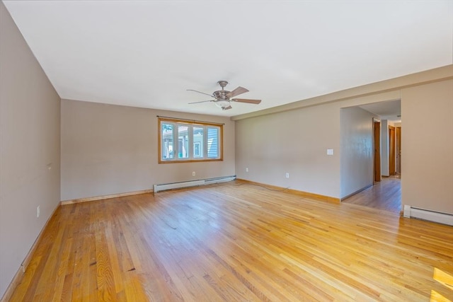 121 Donlyn Dr, Chicopee, MA 01013 - empty room featuring baseboard heating, ceiling fan, and light wood-style flooring