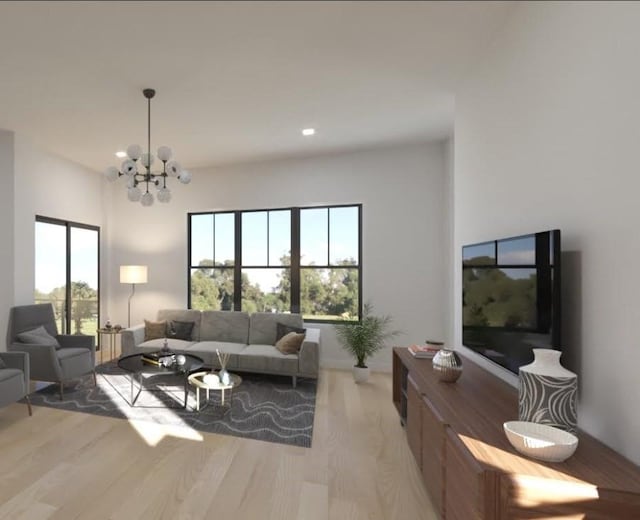 2 Weld Hill St Unit 301, Boston, MA 02130 - living room featuring healthy amount of natural light, a chandelier, light wood-style flooring, and recessed lighting