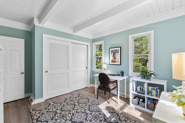 11 White Oak Trl, Barnstable, MA 02632 - office area with beam ceiling, baseboards, and wood finished floors