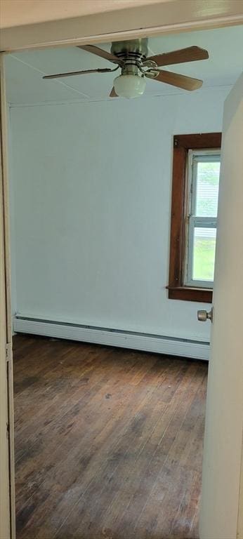 1 Barber Ave, Greenfield, MA 01301 - spare room with ceiling fan, dark wood-type flooring, and a baseboard radiator