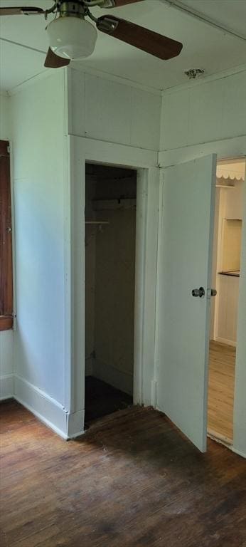 1 Barber Ave, Greenfield, MA 01301 - unfurnished bedroom featuring dark wood-style floors, a closet, a ceiling fan, and baseboards