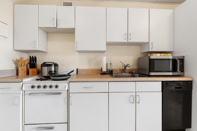 44 Washington St Unit 1208, Brookline, MA 02445 - kitchen featuring stainless steel microwave, dishwasher, white range with gas stovetop, a sink, and white cabinetry