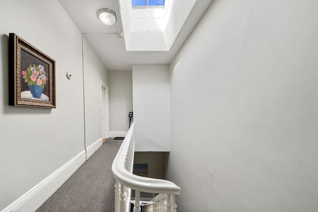 interior space with carpet floors and a skylight