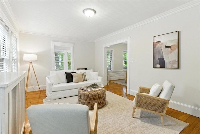 88 Brush Hill Rd, Milton, MA 02186 - living room featuring ornamental molding, plenty of natural light, and wood finished floors