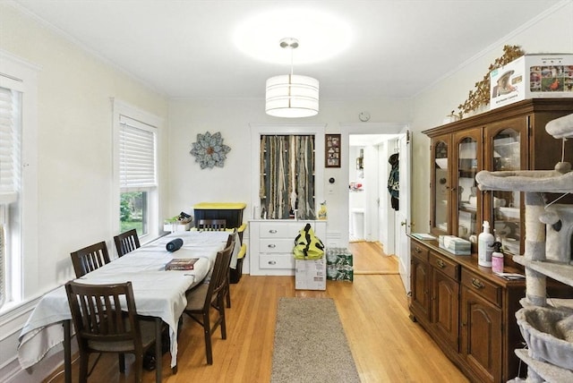 88 Brush Hill Rd, Milton, MA 02186 - dining space featuring light wood-style floors and crown molding