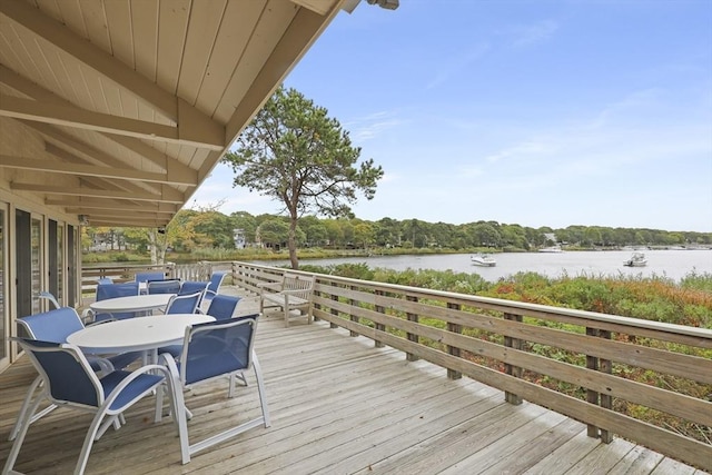 225 SW Mdws Unit 225, Falmouth, MA 02536 - wooden terrace featuring outdoor dining space and a water view