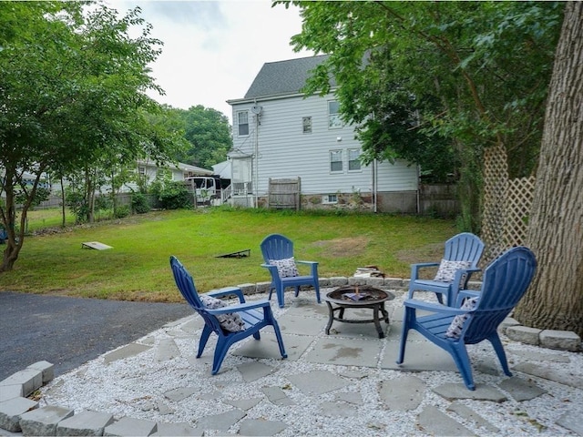 view of patio / terrace featuring a fire pit