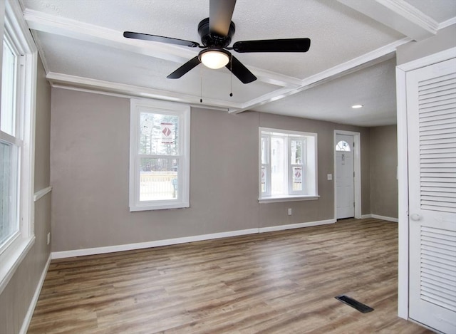 interior space featuring ornamental molding, a wealth of natural light, and light wood-type flooring