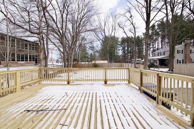 view of snow covered deck