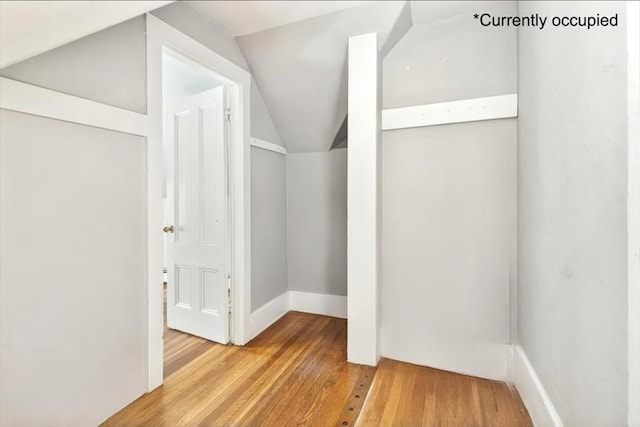 interior space featuring vaulted ceiling and light wood-style floors