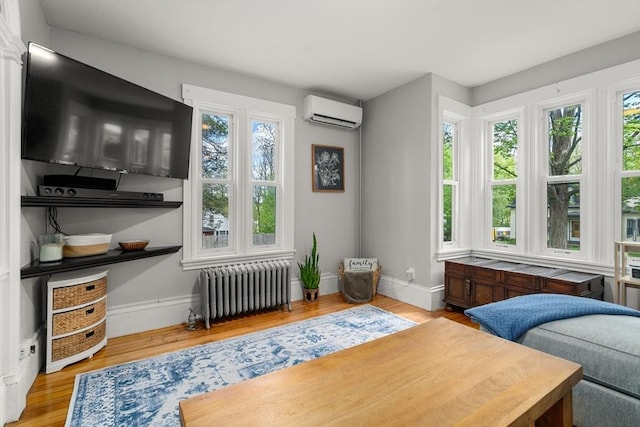 23 Schoolhouse Rd, Templeton, MA 01468 - sitting room featuring radiator, an AC wall unit, wood finished floors, and baseboards