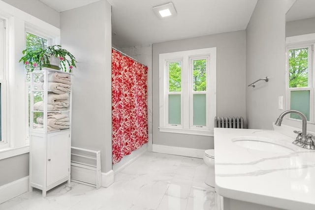 23 Schoolhouse Rd, Templeton, MA 01468 - bathroom with marble finish flooring, baseboards, and a shower with shower curtain