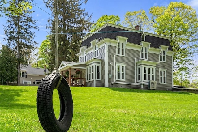 23 Schoolhouse Rd, Templeton, MA 01468 - back of house with a chimney, mansard roof, a yard, ac unit, and a deck