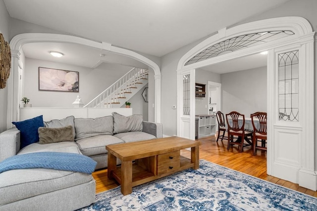 23 Schoolhouse Rd, Templeton, MA 01468 - living area with wood finished floors and stairway