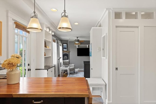 150 Prospect St Unit 3, Gloucester, MA 01930 - office with ceiling fan, plenty of natural light, crown molding, recessed lighting, and a baseboard heating unit