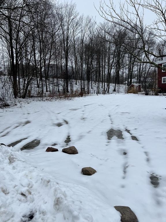 view of yard layered in snow