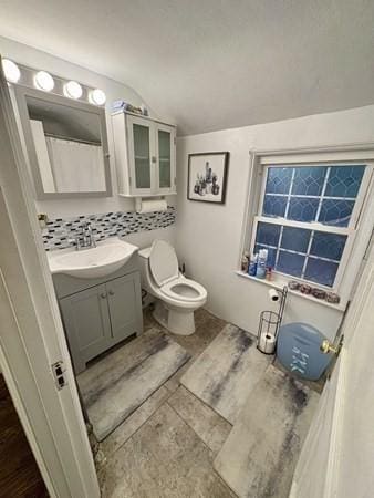 220 W W, Boston, MA 02136 - bathroom with vaulted ceiling, vanity, toilet, and wood finished floors
