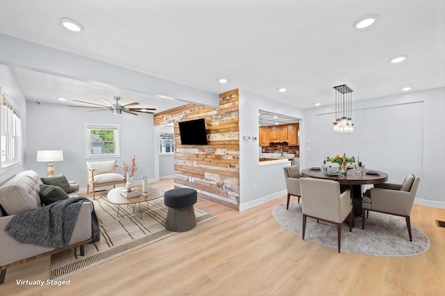 11 Shale St, Worcester, MA 01604 - living area featuring baseboards, light wood-style flooring, recessed lighting, a ceiling fan, and beam ceiling