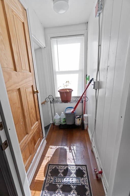 interior space with dark wood-type flooring