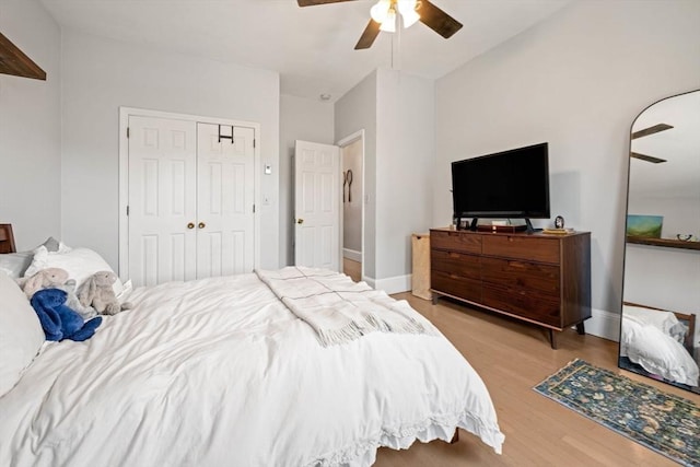 762 Tremont St Unit 5, Boston, MA 02118 - bedroom featuring wood finished floors, ceiling fan, a closet, and baseboards