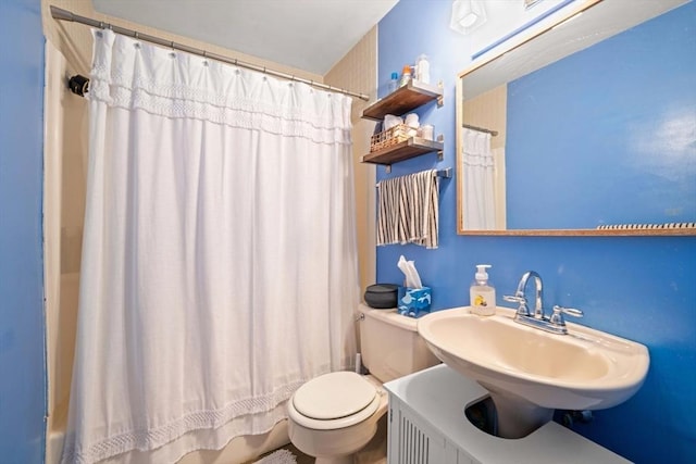 762 Tremont St Unit 5, Boston, MA 02118 - bathroom featuring a sink, toilet, and a shower with shower curtain