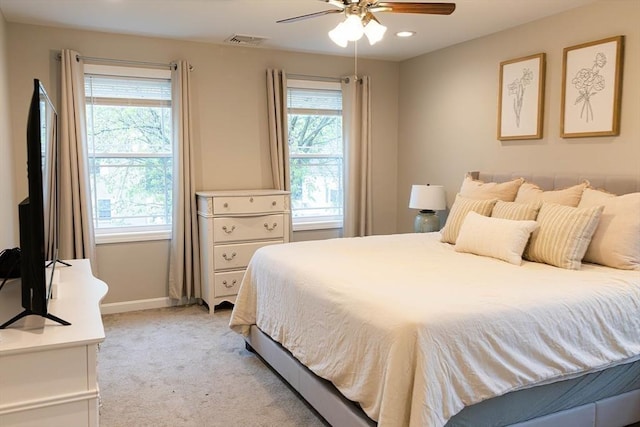 82 Davenport St, Springfield, MA 01119 - bedroom with multiple windows, light carpet, recessed lighting, baseboards, and a ceiling fan