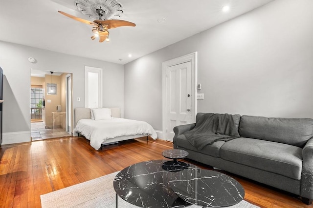 15 Concord Sq Unit 1A, Boston, MA 02118 - bedroom with hardwood / wood-style floors, baseboards, ceiling fan, and recessed lighting