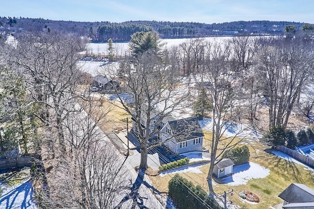 bird's eye view featuring a view of trees