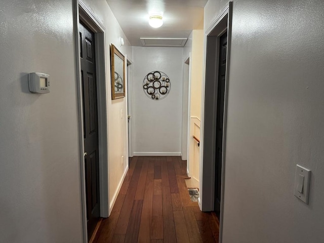 16 E Rd, Adams, MA 01220 - hall with attic access, baseboards, and dark wood-style floors