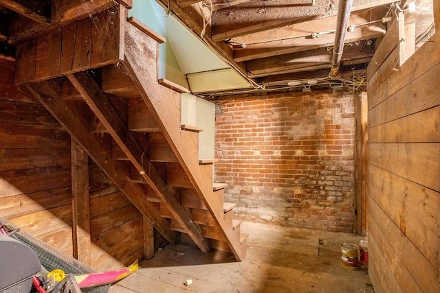 15 Green St, Gardner, MA 01440 - unfinished below grade area with wood walls and stairway