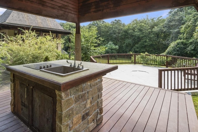 wooden terrace with sink