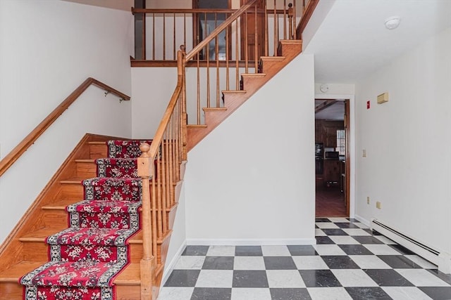 stairway with baseboard heating