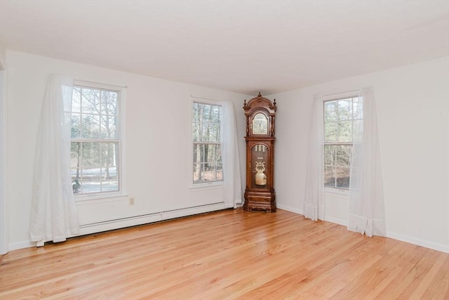 spare room featuring light hardwood / wood-style floors and baseboard heating