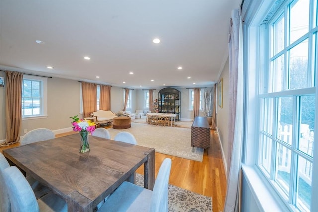 642 Centre St, Newton, MA 02458 - dining room featuring baseboards, recessed lighting, and light wood-style flooring