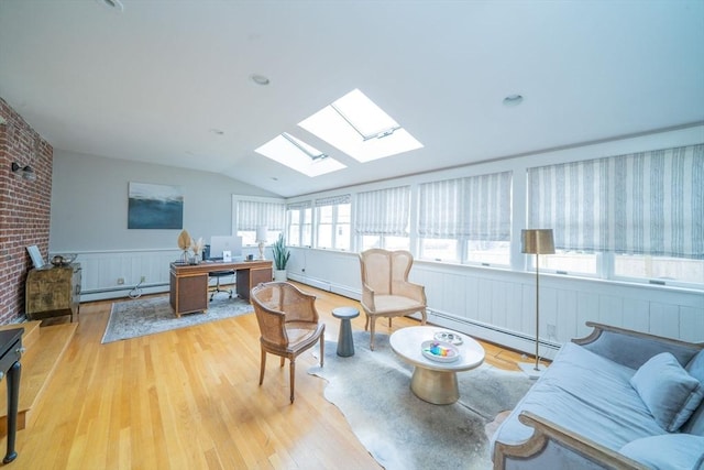 642 Centre St, Newton, MA 02458 - sunroom featuring a baseboard radiator, a skylight, lofted ceiling, and a baseboard heating unit