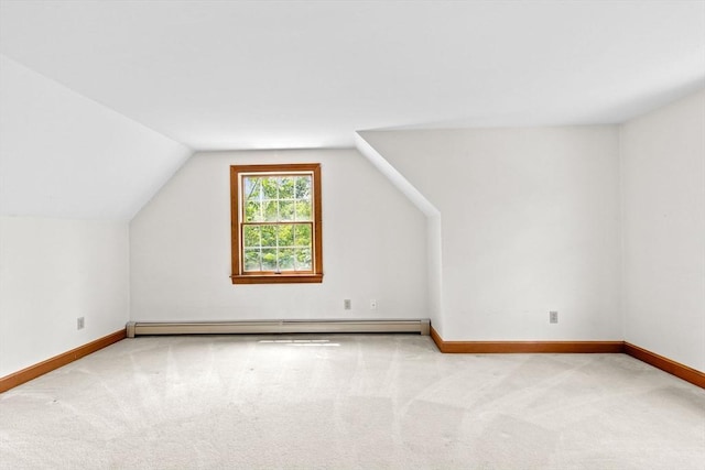 3 Plymouth Heights Rd, Bourne, MA 02562 - bonus room featuring a baseboard radiator, lofted ceiling, carpet floors, and baseboards