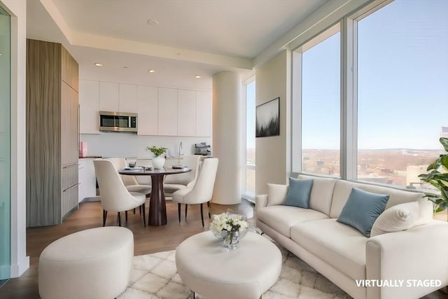 interior space featuring light wood-style floors and recessed lighting