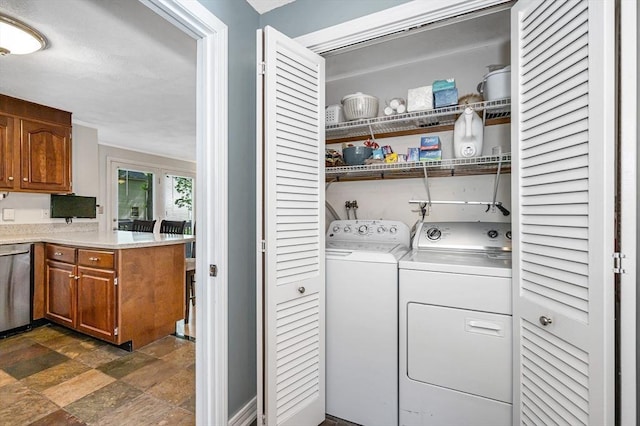 718 Wellman Ave Unit 718, Chelmsford, MA 01863 - laundry room with washer and clothes dryer and stone finish floors
