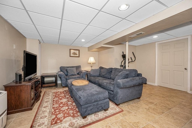 718 Wellman Ave Unit 718, Chelmsford, MA 01863 - living room with a paneled ceiling, recessed lighting, baseboards, and light tile patterned flooring