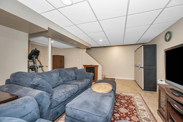 718 Wellman Ave Unit 718, Chelmsford, MA 01863 - living area with a paneled ceiling, light tile patterned floors, and recessed lighting