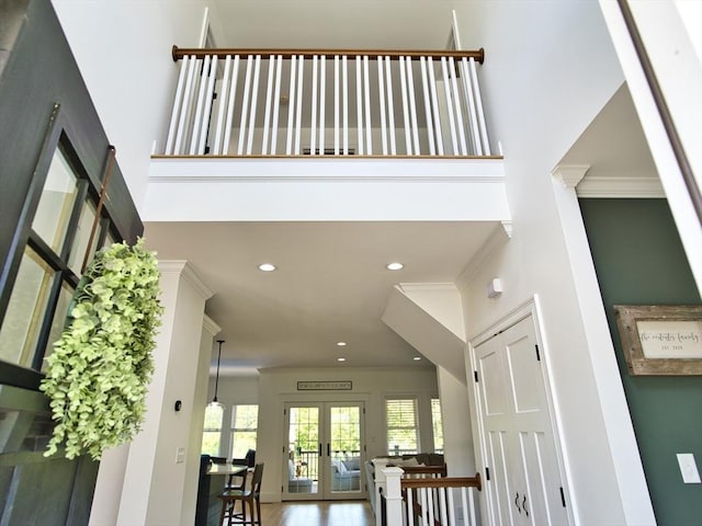 50 Bentley Ln, Westport, MA 02790 - foyer entrance with french doors, recessed lighting, and ornamental molding