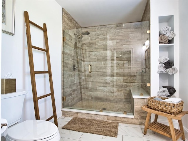 50 Bentley Ln, Westport, MA 02790 - full bathroom featuring marble finish flooring, a stall shower, and toilet
