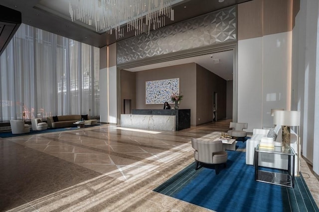lobby with a towering ceiling